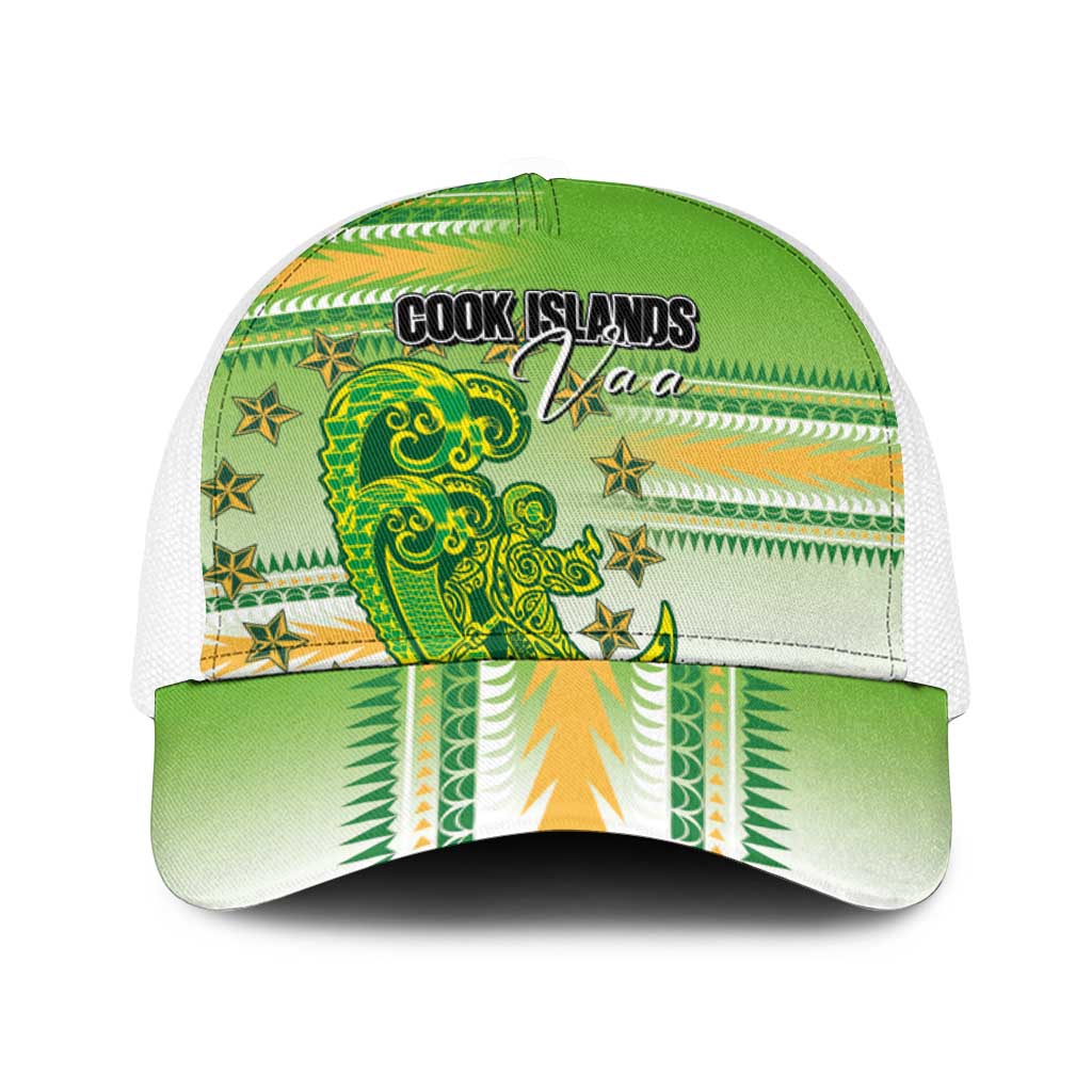 Cook Islands Va'a Race Baseball Net Cap Te Tatau Tattoos Sporty Style Green-White Color - Polynesian Pride