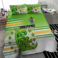 Cook Islands Va'a Race Bedding Set Te Tatau Tattoos Sporty Style Green-White Color - Polynesian Pride