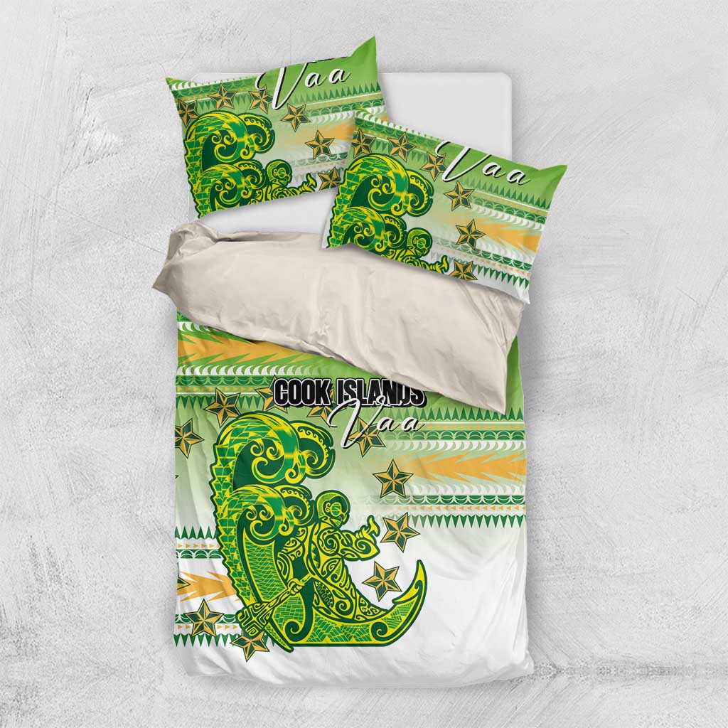 Cook Islands Va'a Race Bedding Set Te Tatau Tattoos Sporty Style Green-White Color - Polynesian Pride