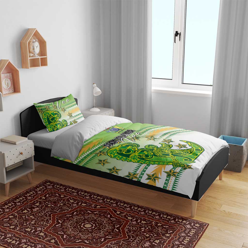 Cook Islands Va'a Race Bedding Set Te Tatau Tattoos Sporty Style Green-White Color - Polynesian Pride