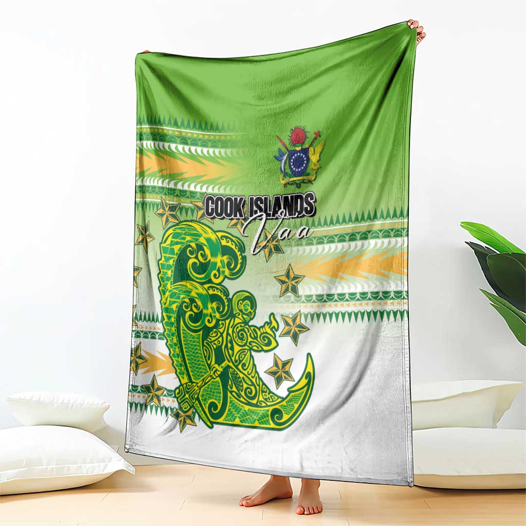 Cook Islands Va'a Race Blanket Te Tatau Tattoos Sporty Style Green-White Color - Polynesian Pride
