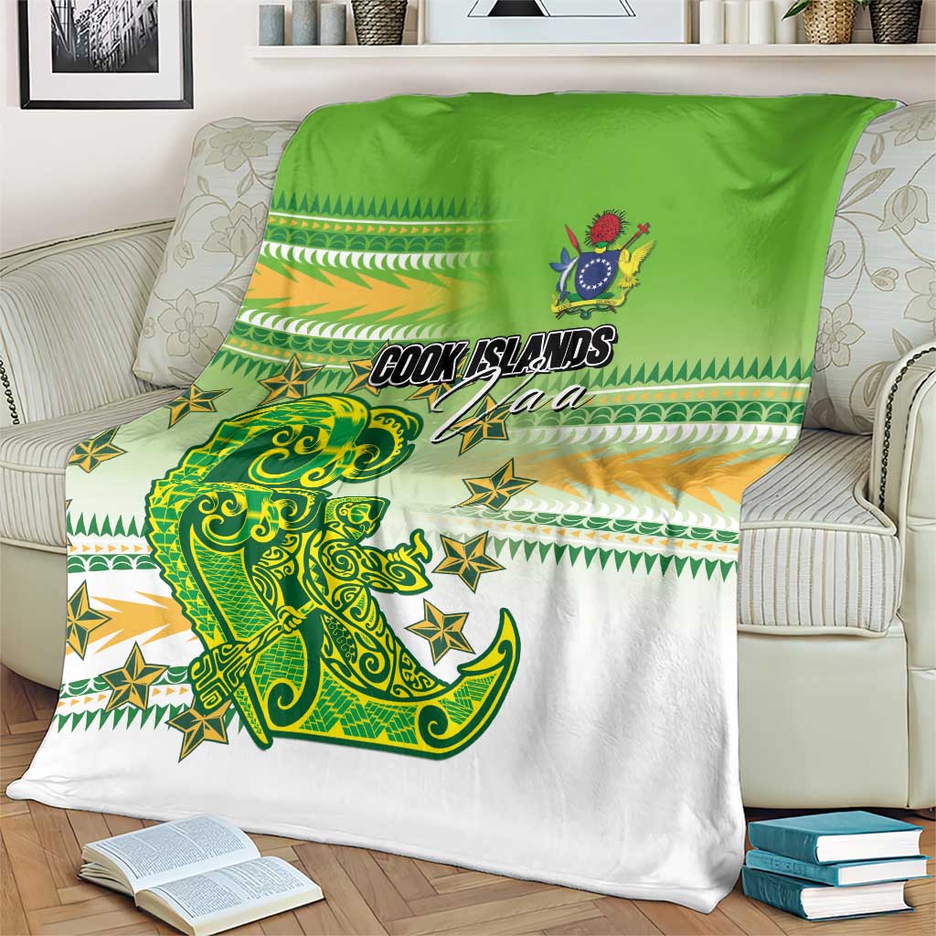 Cook Islands Va'a Race Blanket Te Tatau Tattoos Sporty Style Green-White Color - Polynesian Pride