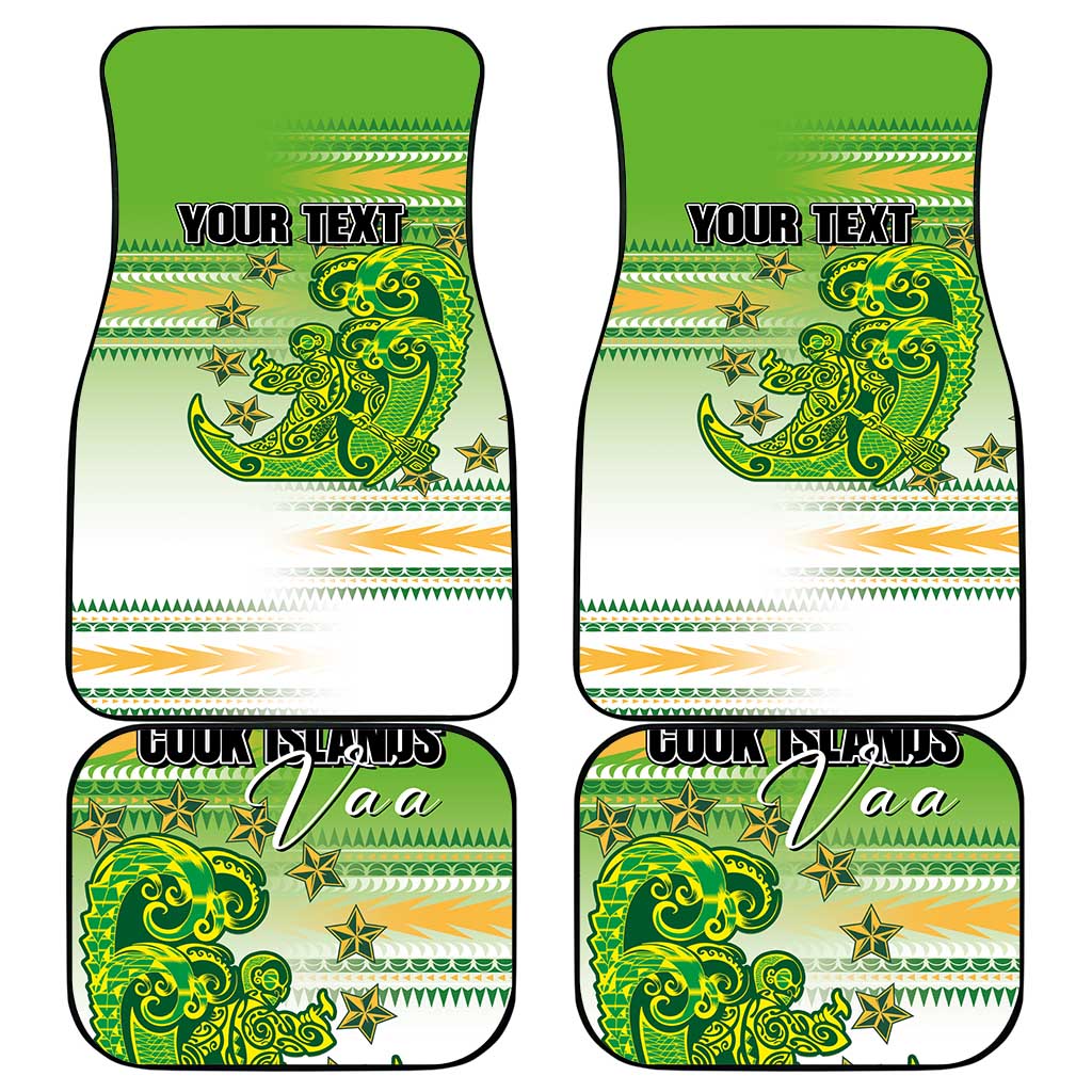 Personalised Cook Islands Va'a Race Car Mats Te Tatau Tattoos Sporty Style Green-White Color - Polynesian Pride