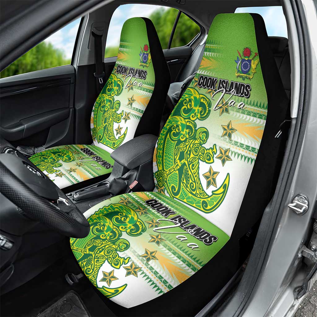 Cook Islands Va'a Race Car Seat Cover Te Tatau Tattoos Sporty Style Green-White Color - Polynesian Pride