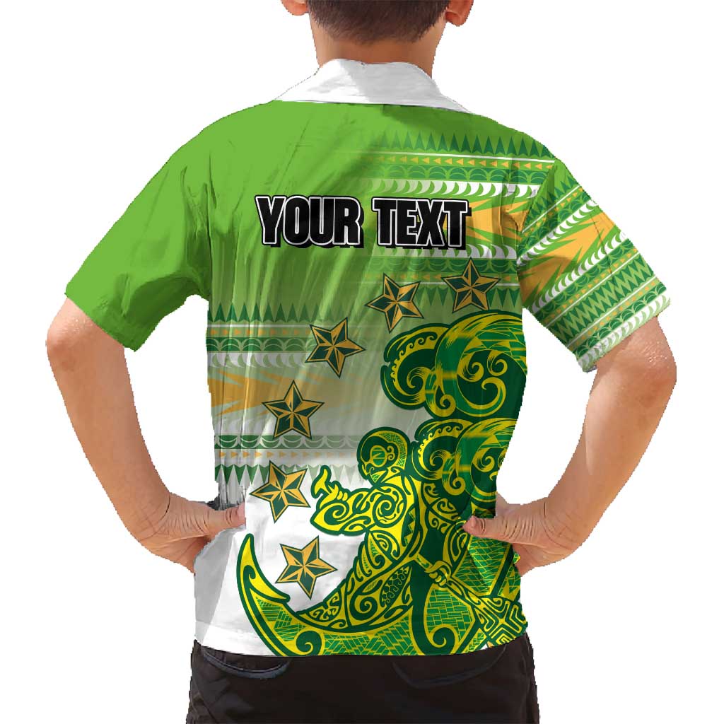 Personalised Cook Islands Va'a Race Family Matching Long Sleeve Bodycon Dress and Hawaiian Shirt Te Tatau Tattoos Sporty Style Green-White Color - Polynesian Pride