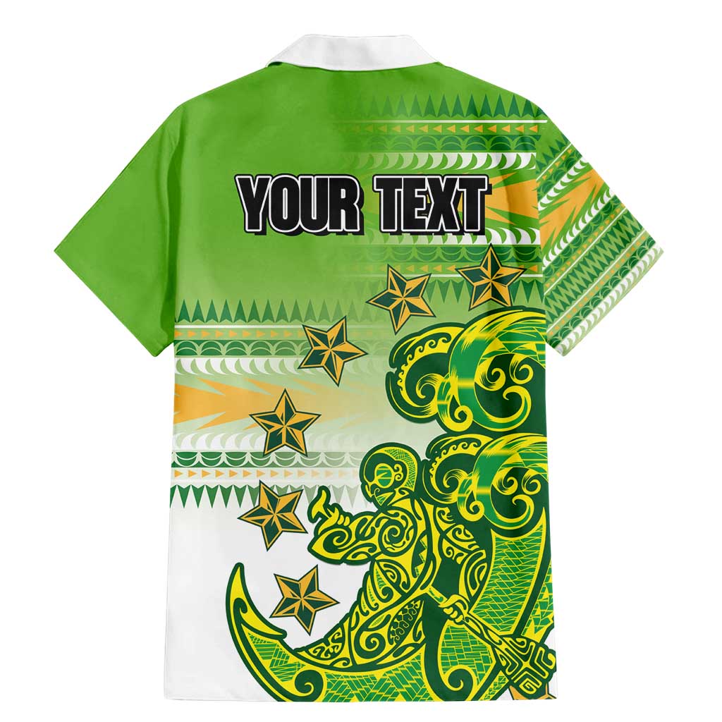 Personalised Cook Islands Va'a Race Family Matching Mermaid Dress and Hawaiian Shirt Te Tatau Tattoos Sporty Style Green-White Color - Polynesian Pride