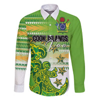 Personalised Cook Islands Va'a Race Family Matching Off The Shoulder Long Sleeve Dress and Hawaiian Shirt Te Tatau Tattoos Sporty Style Green-White Color - Polynesian Pride