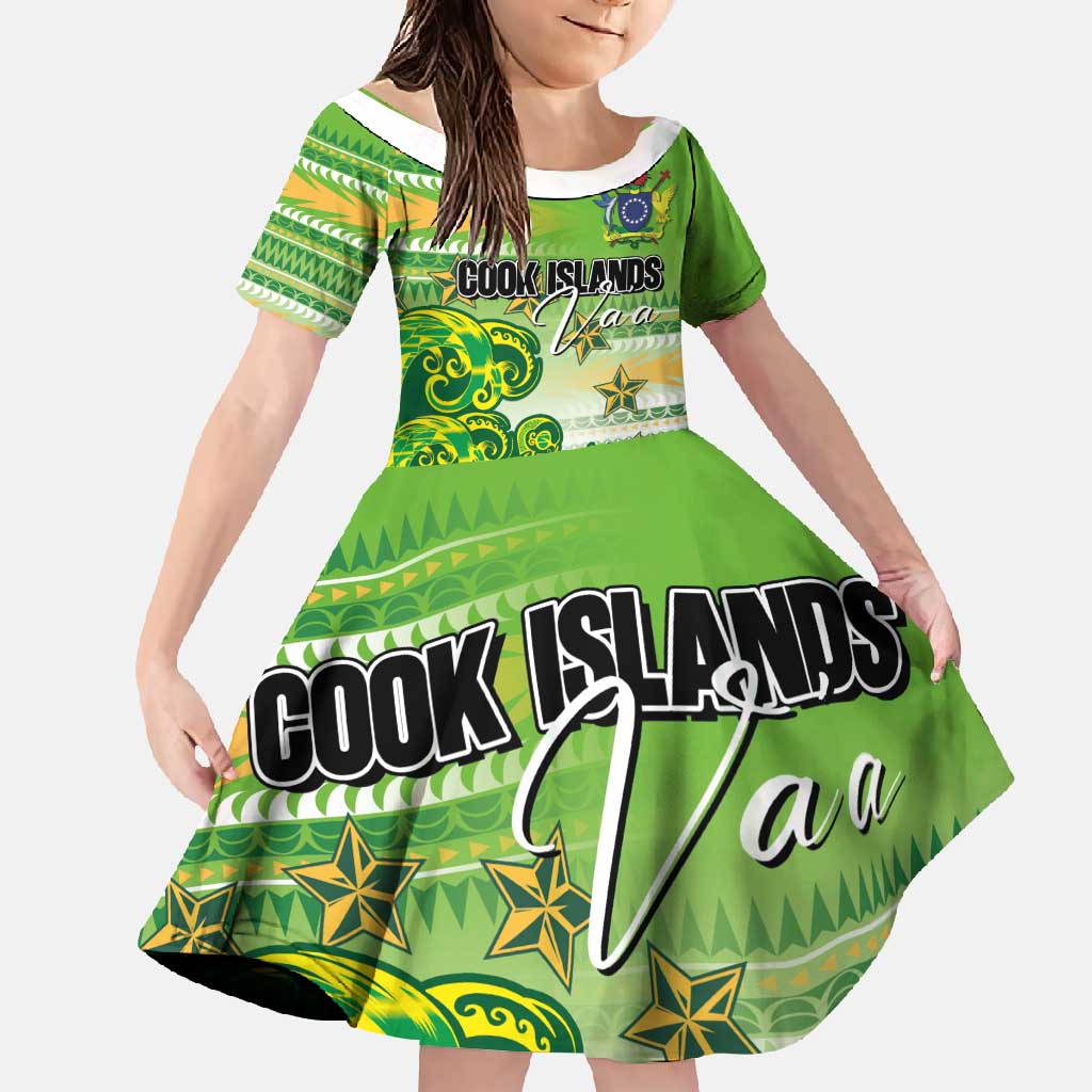 Personalised Cook Islands Va'a Race Family Matching Off Shoulder Maxi Dress and Hawaiian Shirt Te Tatau Tattoos Sporty Style Green-White Color - Polynesian Pride