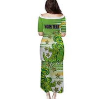 Personalised Cook Islands Va'a Race Family Matching Puletasi and Hawaiian Shirt Te Tatau Tattoos Sporty Style Green-White Color - Polynesian Pride