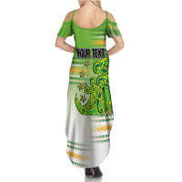 Personalised Cook Islands Va'a Race Family Matching Summer Maxi Dress and Hawaiian Shirt Te Tatau Tattoos Sporty Style Green-White Color - Polynesian Pride