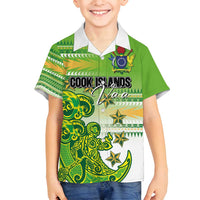 Personalised Cook Islands Va'a Race Family Matching Summer Maxi Dress and Hawaiian Shirt Te Tatau Tattoos Sporty Style Green-White Color - Polynesian Pride