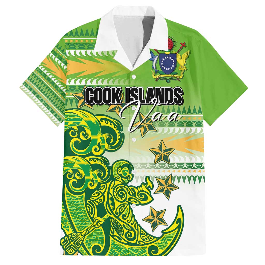 Personalised Cook Islands Va'a Race Family Matching Tank Maxi Dress and Hawaiian Shirt Te Tatau Tattoos Sporty Style Green-White Color - Polynesian Pride