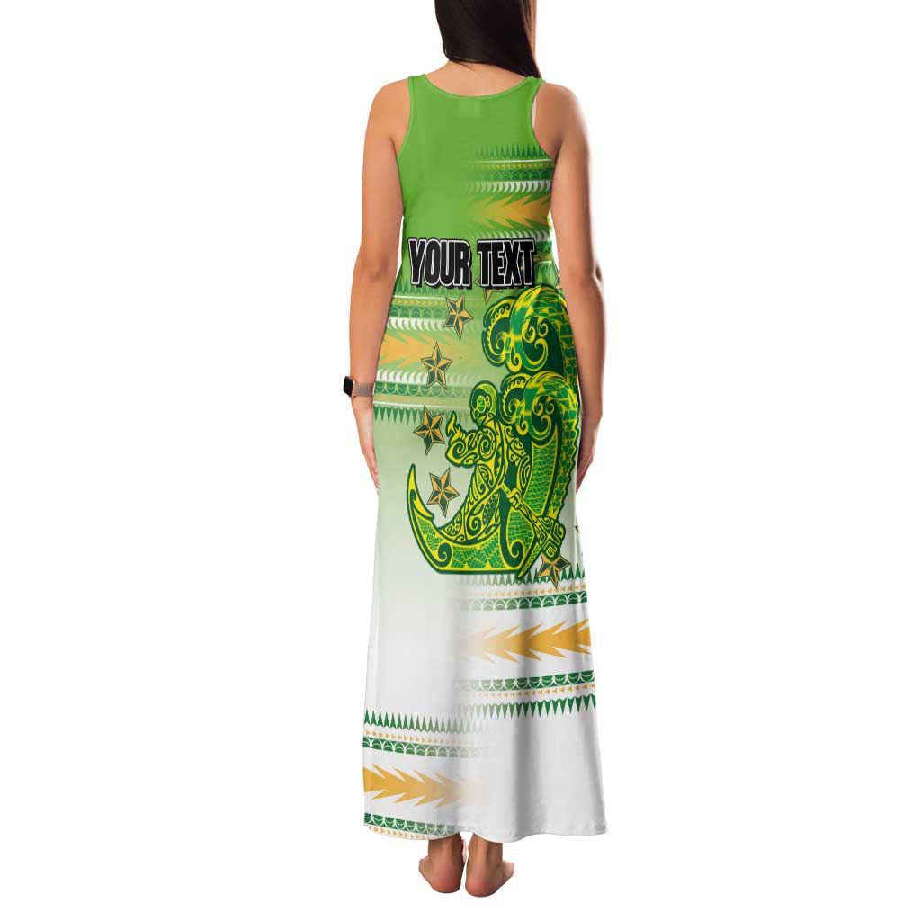 Personalised Cook Islands Va'a Race Family Matching Tank Maxi Dress and Hawaiian Shirt Te Tatau Tattoos Sporty Style Green-White Color - Polynesian Pride