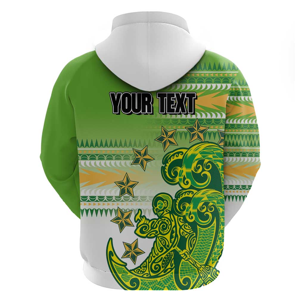 Personalised Cook Islands Va'a Race Hoodie Te Tatau Tattoos Sporty Style Green-White Color - Polynesian Pride