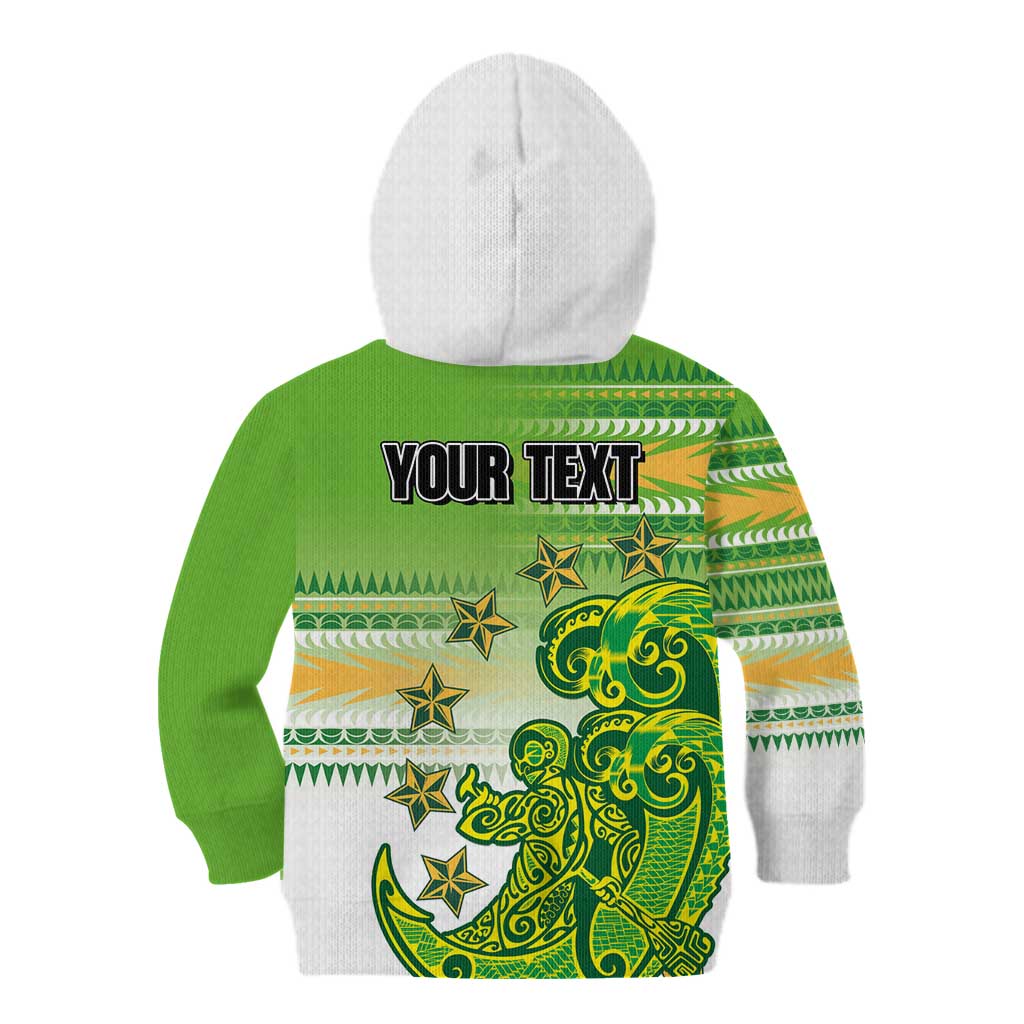 Personalised Cook Islands Va'a Race Kid Hoodie Te Tatau Tattoos Sporty Style Green-White Color - Polynesian Pride