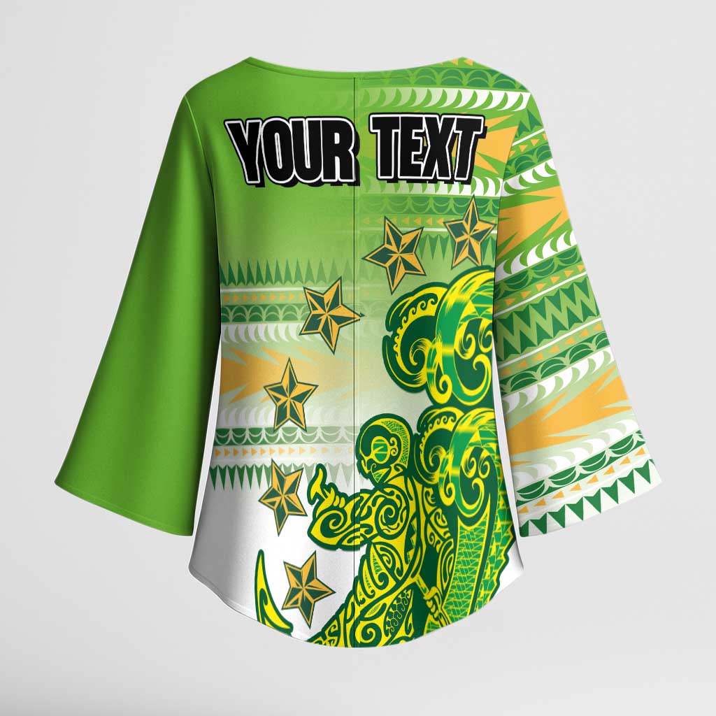 Personalised Cook Islands Va'a Race Kimono Sleeve Blouse Te Tatau Tattoos Sporty Style Green-White Color - Polynesian Pride