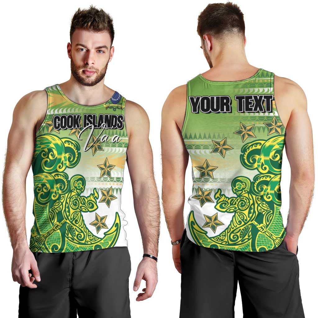 Personalised Cook Islands Va'a Race Men Tank Top Te Tatau Tattoos Sporty Style Green-White Color - Polynesian Pride