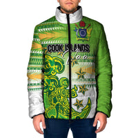 Personalised Cook Islands Va'a Race Padded Jacket Te Tatau Tattoos Sporty Style Green-White Color - Polynesian Pride