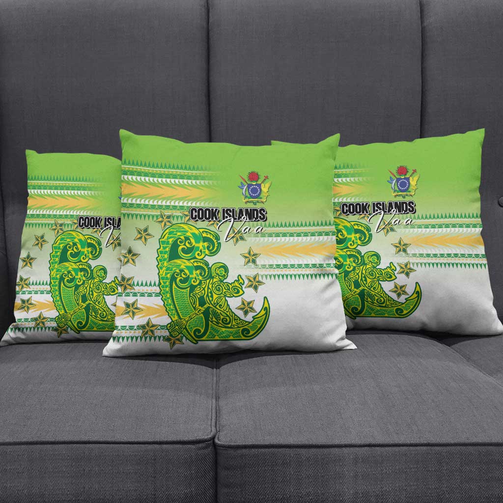 Cook Islands Va'a Race Pillow Cover Te Tatau Tattoos Sporty Style Green-White Color - Polynesian Pride
