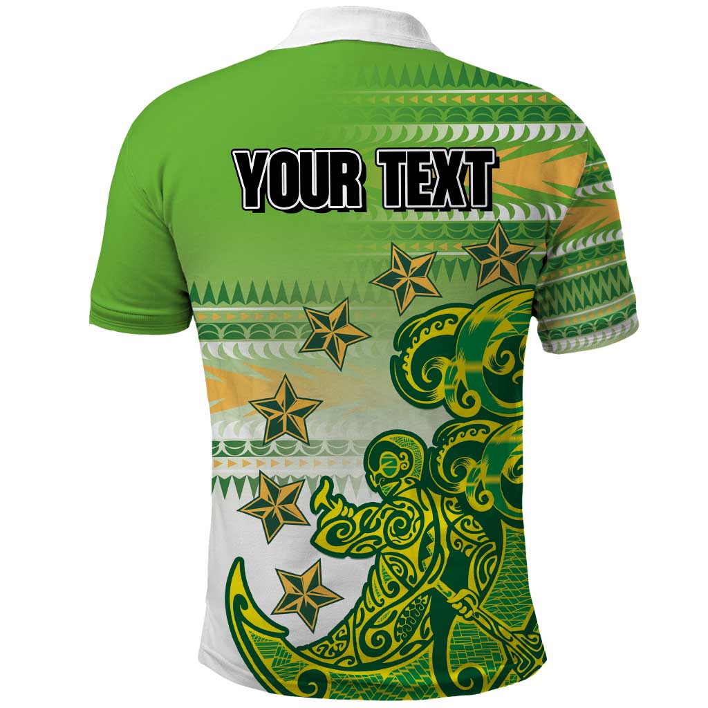 Personalised Cook Islands Va'a Race Polo Shirt Te Tatau Tattoos Sporty Style Green-White Color - Polynesian Pride