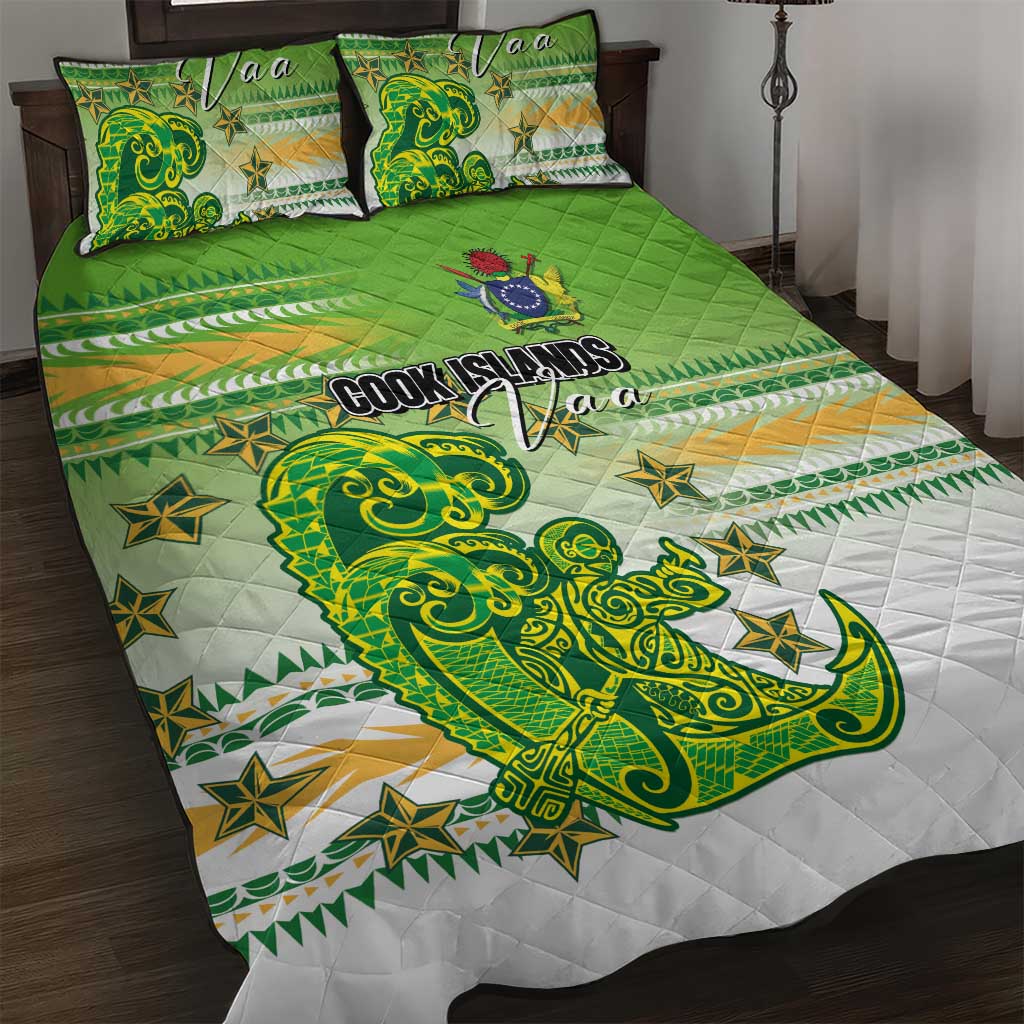 Cook Islands Va'a Race Quilt Bed Set Te Tatau Tattoos Sporty Style Green-White Color - Polynesian Pride
