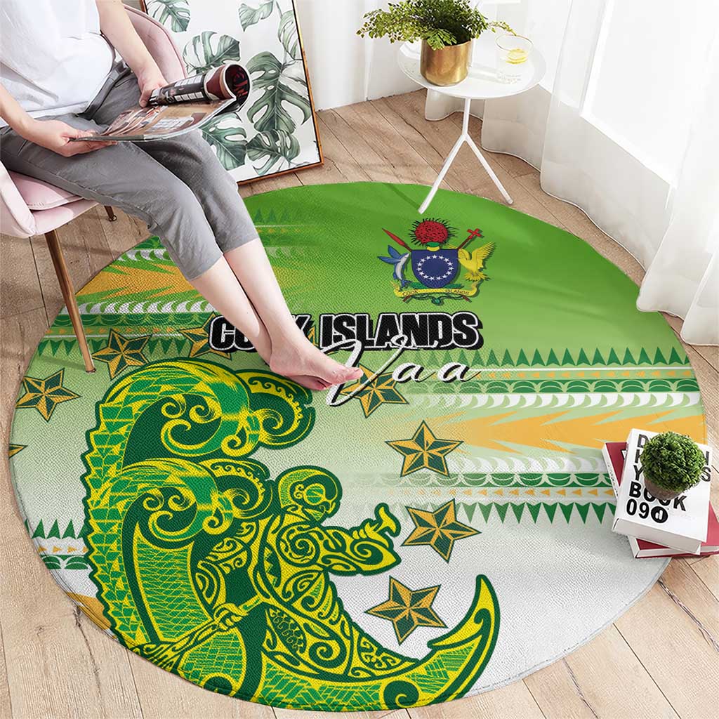 Cook Islands Va'a Race Round Carpet Te Tatau Tattoos Sporty Style Green-White Color - Polynesian Pride