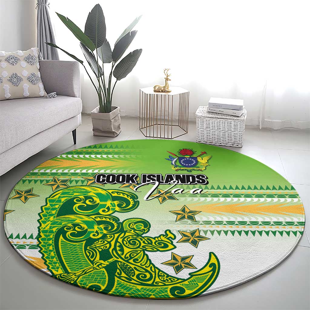 Cook Islands Va'a Race Round Carpet Te Tatau Tattoos Sporty Style Green-White Color - Polynesian Pride