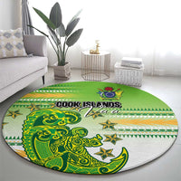 Cook Islands Va'a Race Round Carpet Te Tatau Tattoos Sporty Style Green-White Color - Polynesian Pride