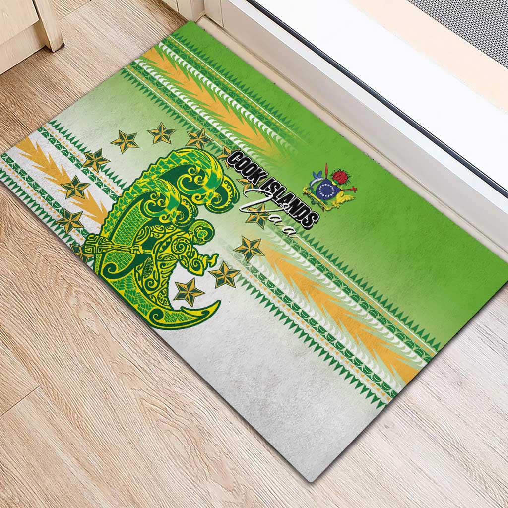 Cook Islands Va'a Race Rubber Doormat Te Tatau Tattoos Sporty Style Green-White Color - Polynesian Pride
