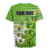 Personalised Cook Islands Va'a Race Rugby Jersey Te Tatau Tattoos Sporty Style Green-White Color - Polynesian Pride