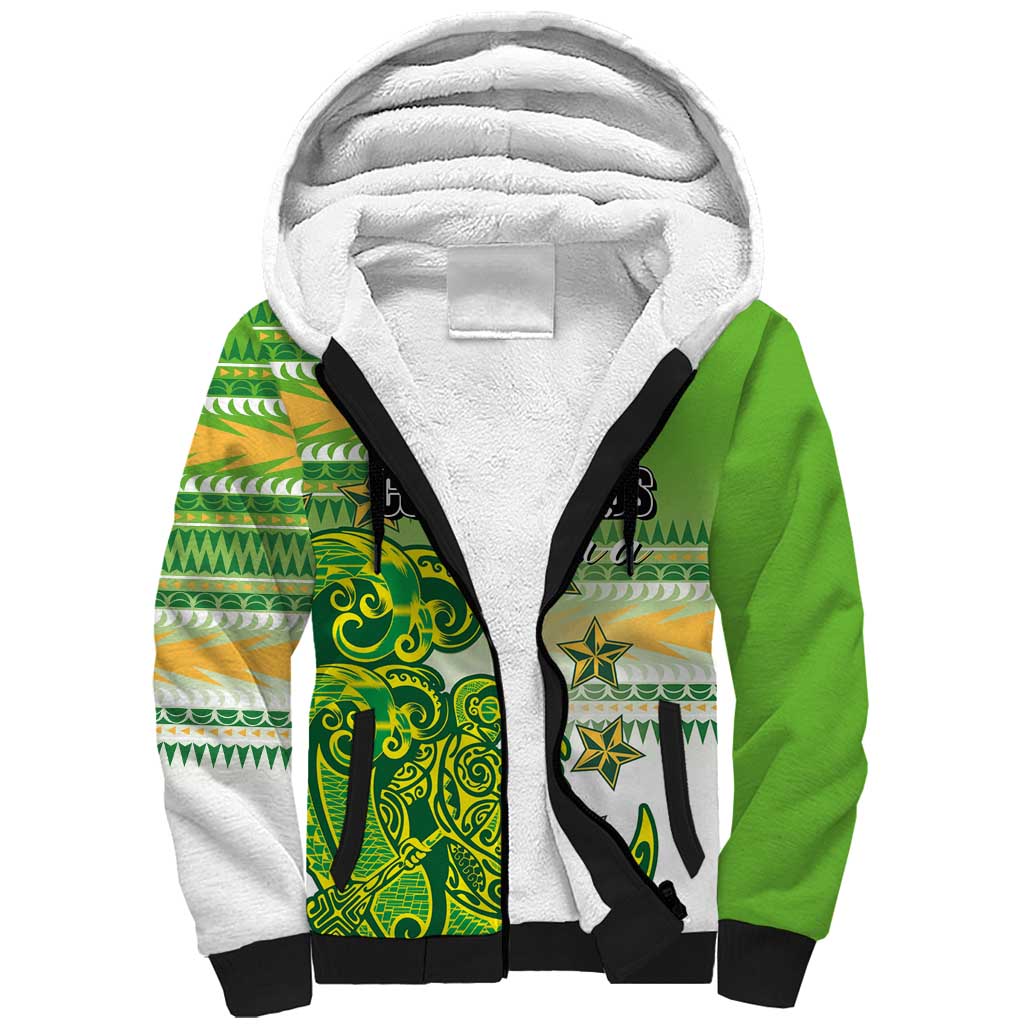 Personalised Cook Islands Va'a Race Sherpa Hoodie Te Tatau Tattoos Sporty Style Green-White Color - undefined