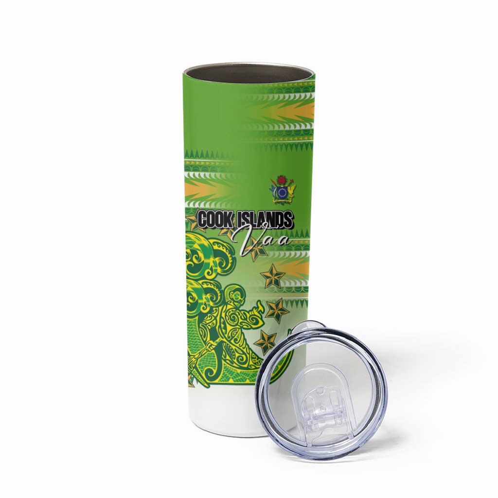 Personalised Cook Islands Va'a Race Skinny Tumbler Te Tatau Tattoos Sporty Style Green-White Color - Polynesian Pride