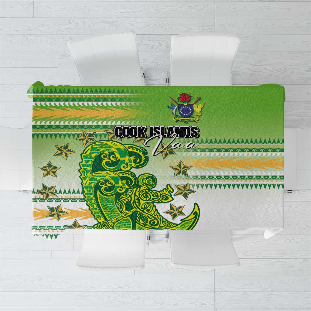 Cook Islands Va'a Race Tablecloth Te Tatau Tattoos Sporty Style Green-White Color - Polynesian Pride