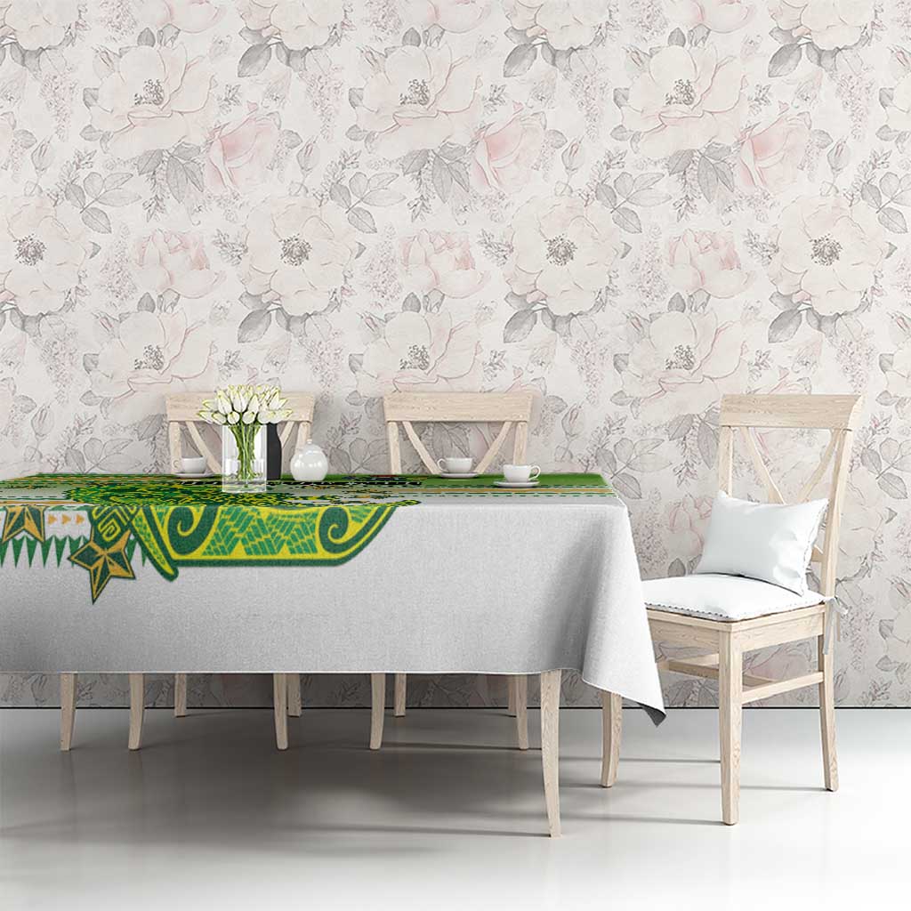 Cook Islands Va'a Race Tablecloth Te Tatau Tattoos Sporty Style Green-White Color - Polynesian Pride