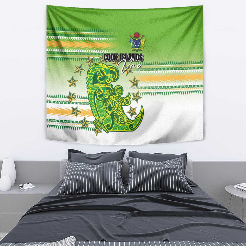Cook Islands Va'a Race Tapestry Te Tatau Tattoos Sporty Style Green-White Color - Polynesian Pride