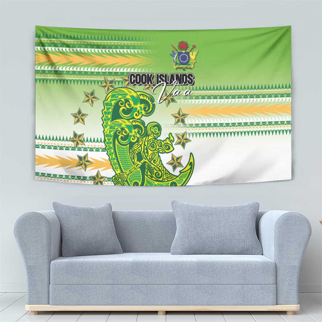 Cook Islands Va'a Race Tapestry Te Tatau Tattoos Sporty Style Green-White Color - Polynesian Pride