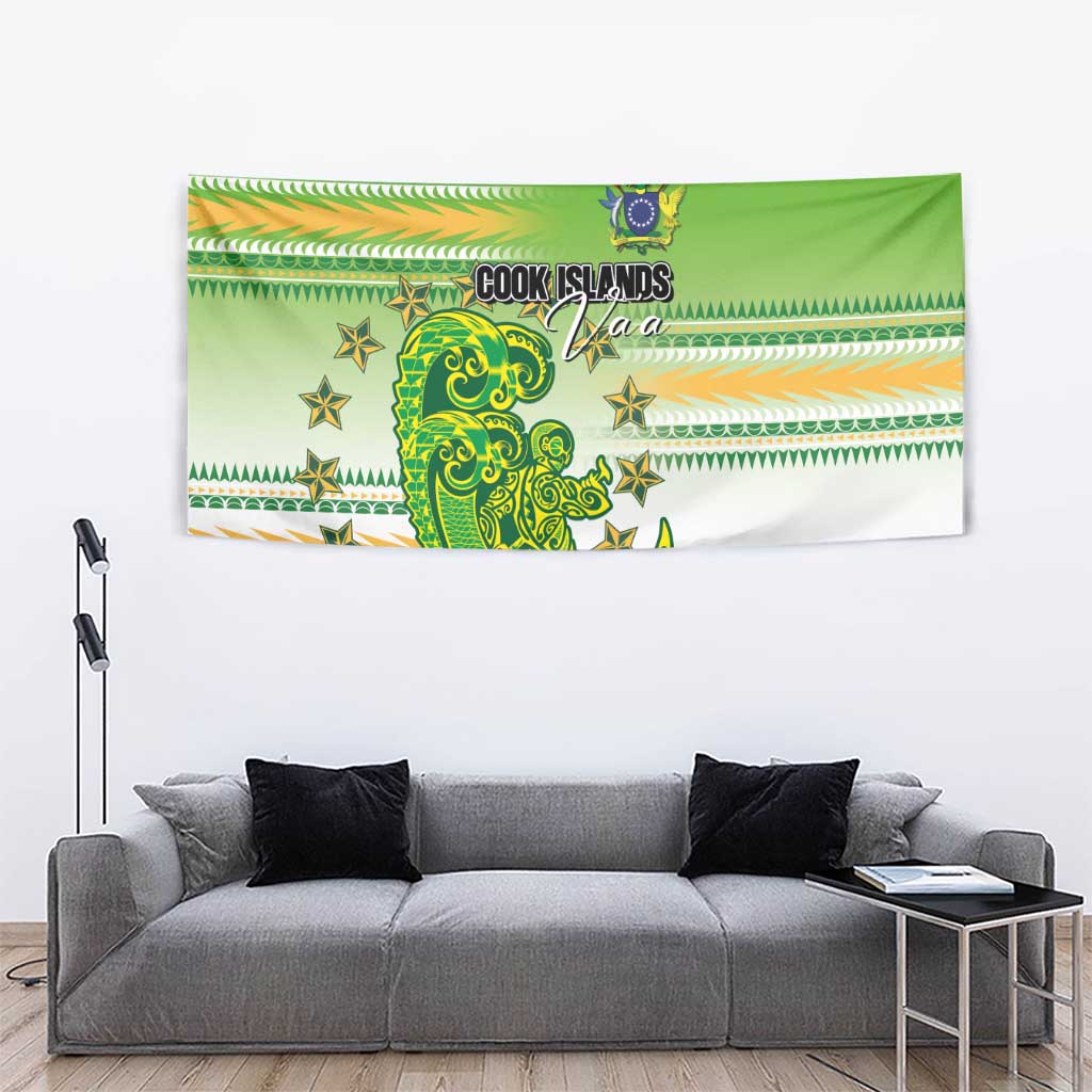 Cook Islands Va'a Race Tapestry Te Tatau Tattoos Sporty Style Green-White Color - Polynesian Pride