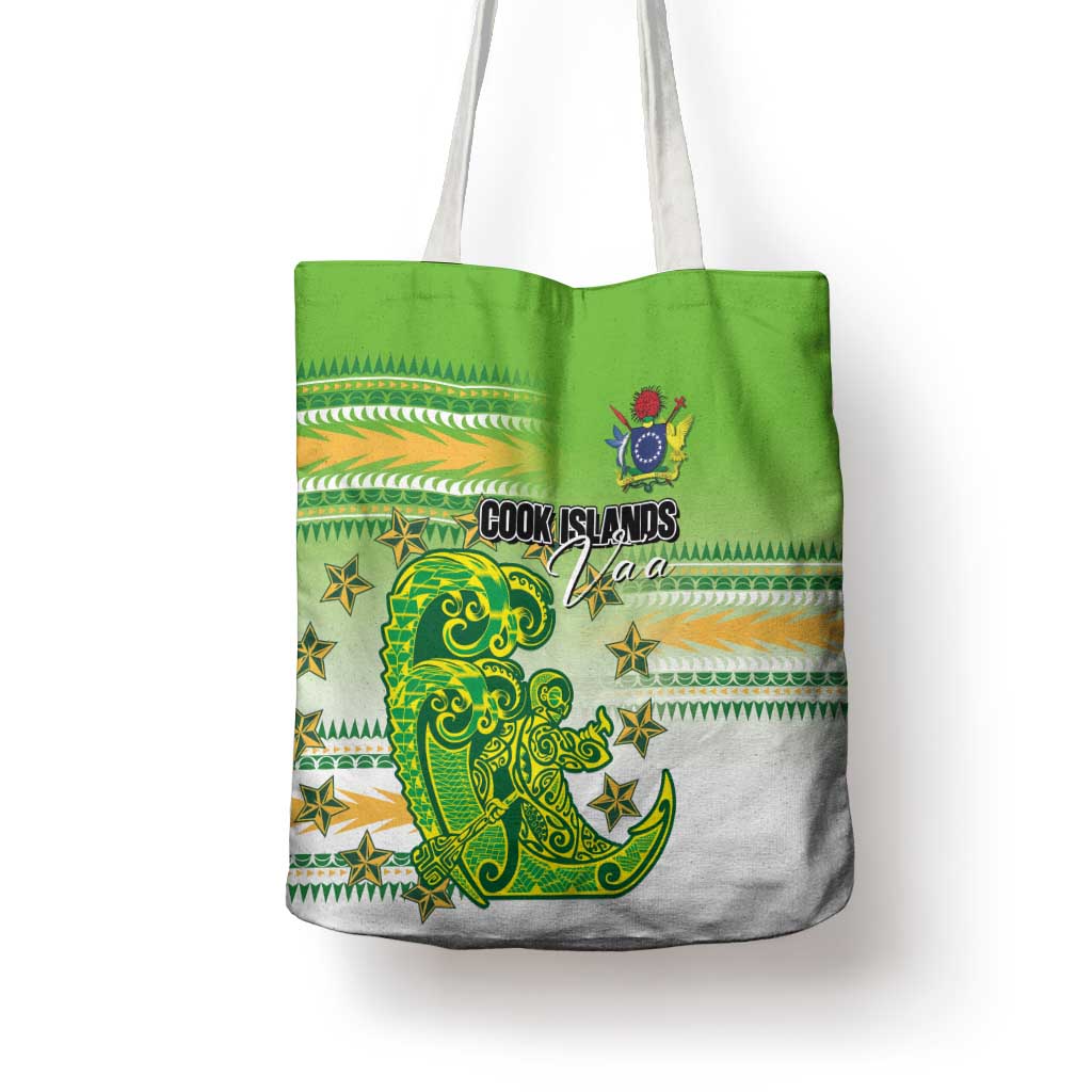 Cook Islands Va'a Race Tote Bag Te Tatau Tattoos Sporty Style Green-White Color - Polynesian Pride