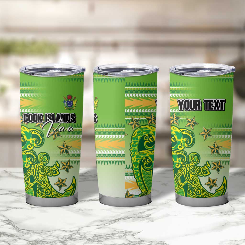 Personalised Cook Islands Va'a Race Tumbler Cup Te Tatau Tattoos Sporty Style Green-White Color - Polynesian Pride