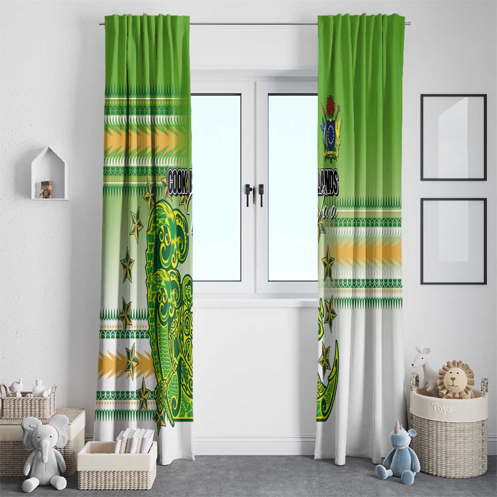 Cook Islands Va'a Race Window Curtain Te Tatau Tattoos Sporty Style Green-White Color - Polynesian Pride