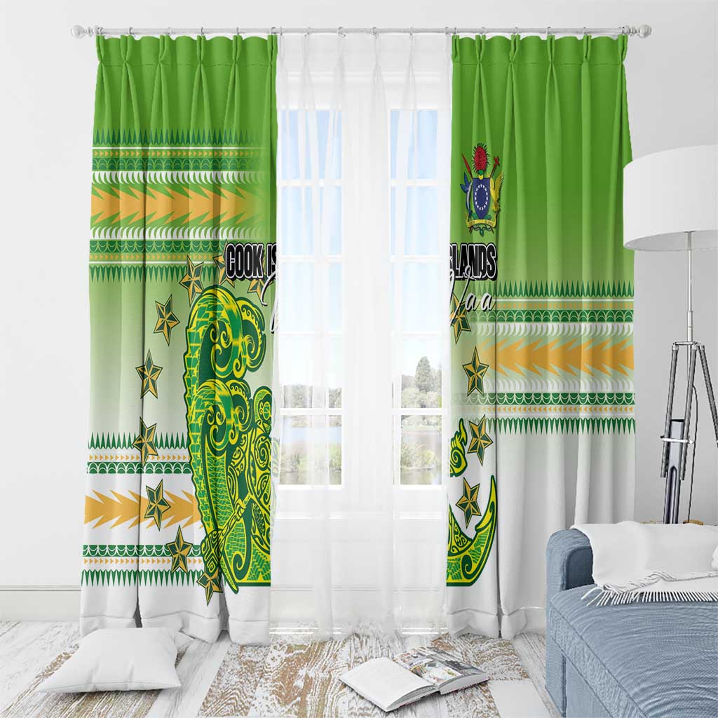Cook Islands Va'a Race Window Curtain Te Tatau Tattoos Sporty Style Green-White Color - Polynesian Pride