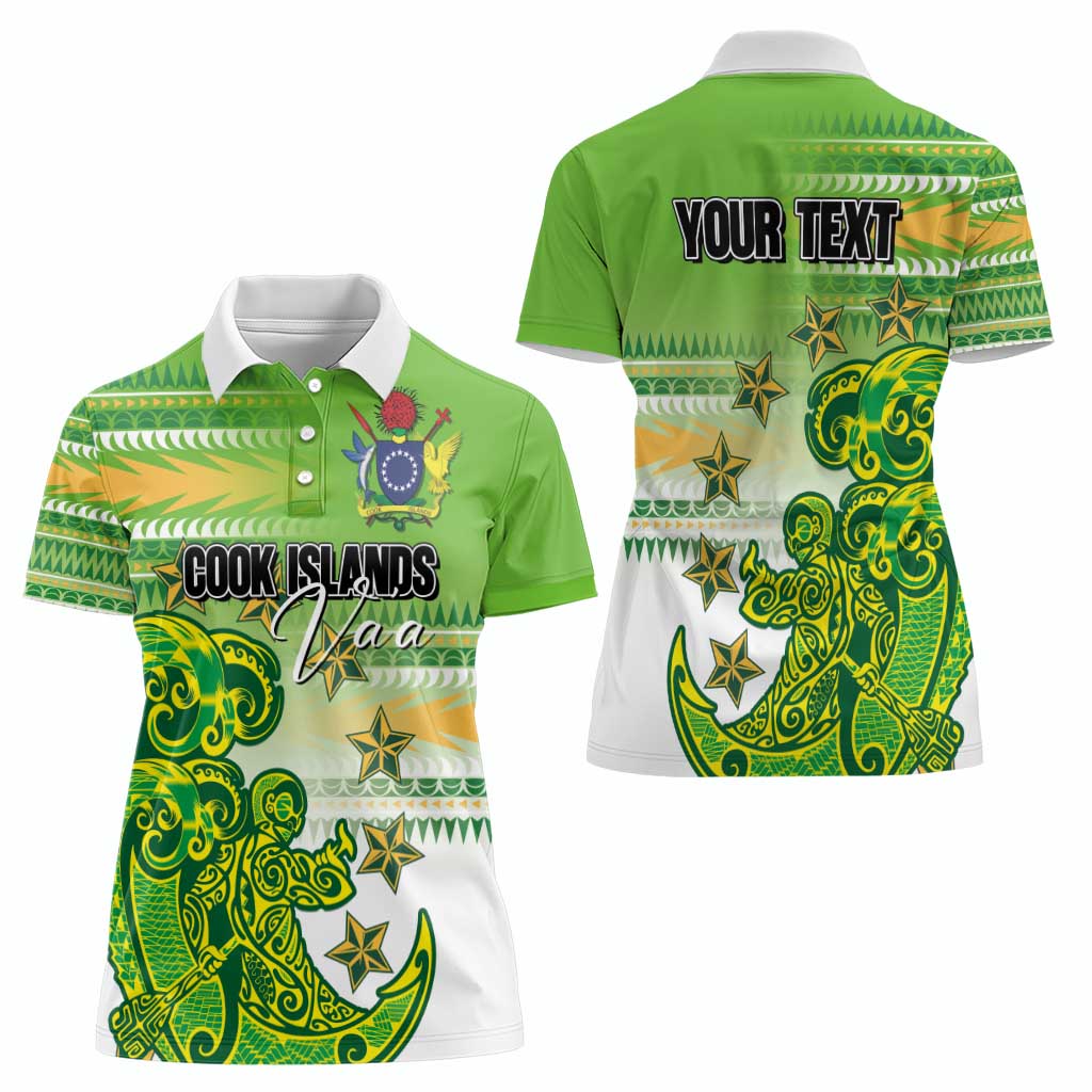 Personalised Cook Islands Va'a Race Women Polo Shirt Te Tatau Tattoos Sporty Style Green-White Color - Polynesian Pride
