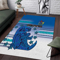 Cook Islands Va'a Race Area Rug Te Tatau Tattoos Sporty Style Light Blue Color - Polynesian Pride