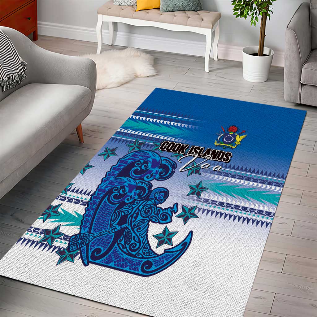 Cook Islands Va'a Race Area Rug Te Tatau Tattoos Sporty Style Light Blue Color - Polynesian Pride