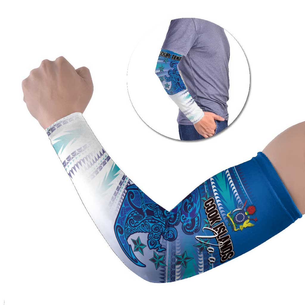 Personalised Cook Islands Va'a Race Arm Sleeves Te Tatau Tattoos Sporty Style Light Blue Color - Polynesian Pride