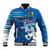 Personalised Cook Islands Va'a Race Baseball Jacket Te Tatau Tattoos Sporty Style Light Blue Color - Polynesian Pride