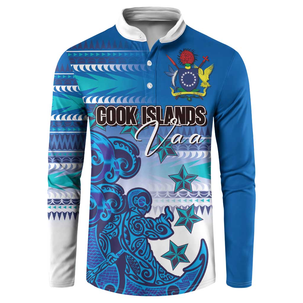 Personalised Cook Islands Va'a Race Button Sweatshirt Te Tatau Tattoos Sporty Style Light Blue Color - Polynesian Pride