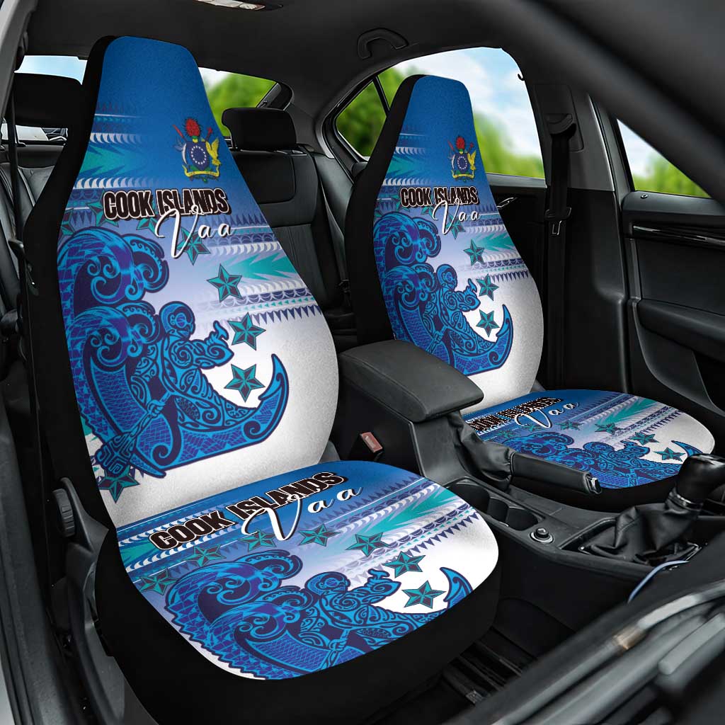 Cook Islands Va'a Race Car Seat Cover Te Tatau Tattoos Sporty Style Light Blue Color - Polynesian Pride