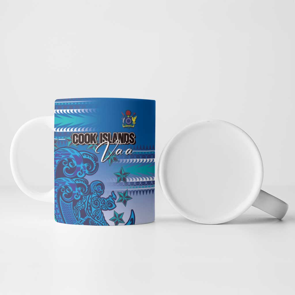 Personalised Cook Islands Va'a Race Ceramic Mug Te Tatau Tattoos Sporty Style Light Blue Color - Polynesian Pride