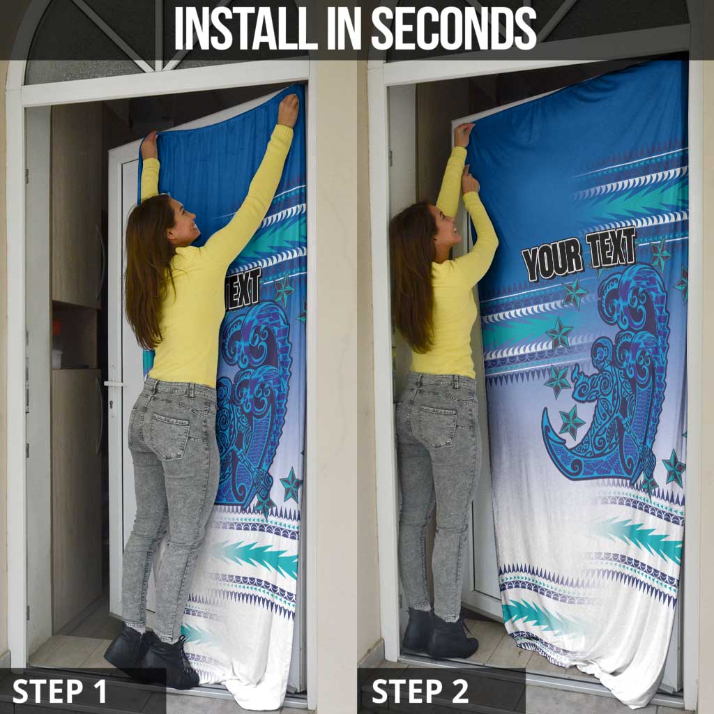 Personalised Cook Islands Va'a Race Door Cover Te Tatau Tattoos Sporty Style Light Blue Color - Polynesian Pride